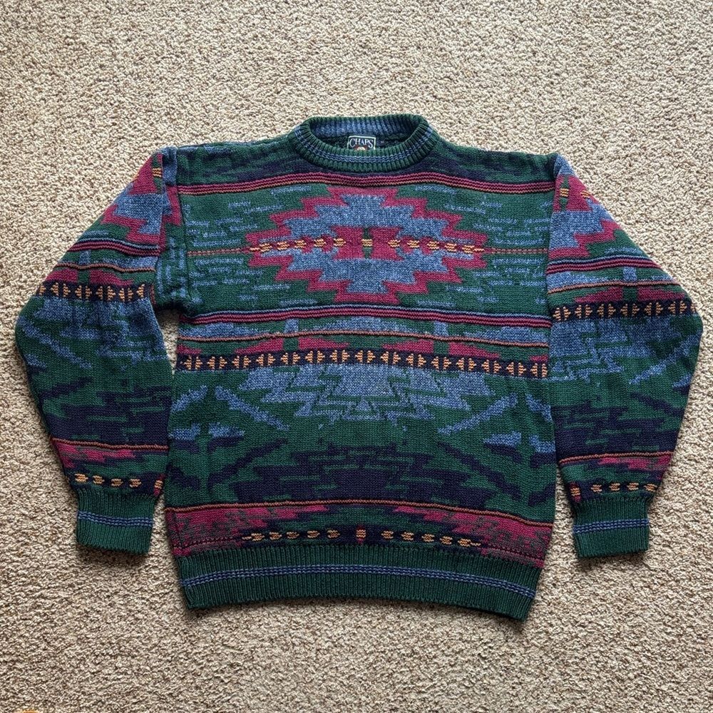 RARE VTG 90’s Chaps Ralph Lauren Polo Navajo Southwest Crew Sweater MIUSA M